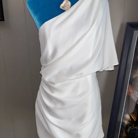 DO+BE White One Shoulder Sheath Dress for Brides - Picture 1 of 11